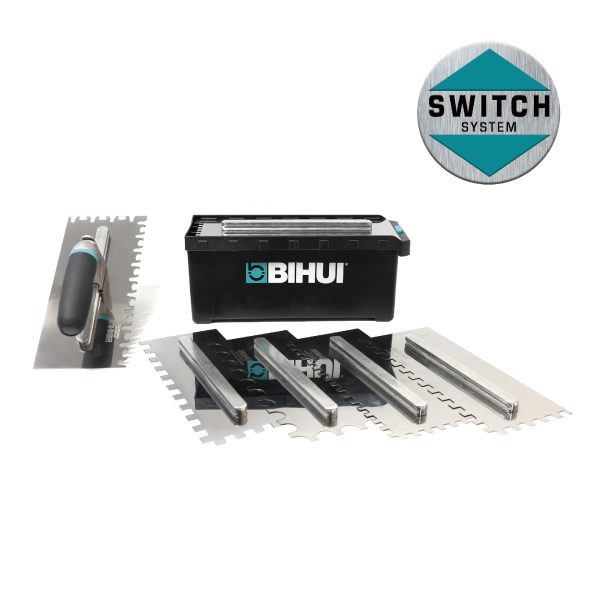 BIHUI Glättekellen-Set RS (8-teilig), 280x115mm, 6x6, 8x8, 10x10, 12x12, 10x20, HT, halbrund